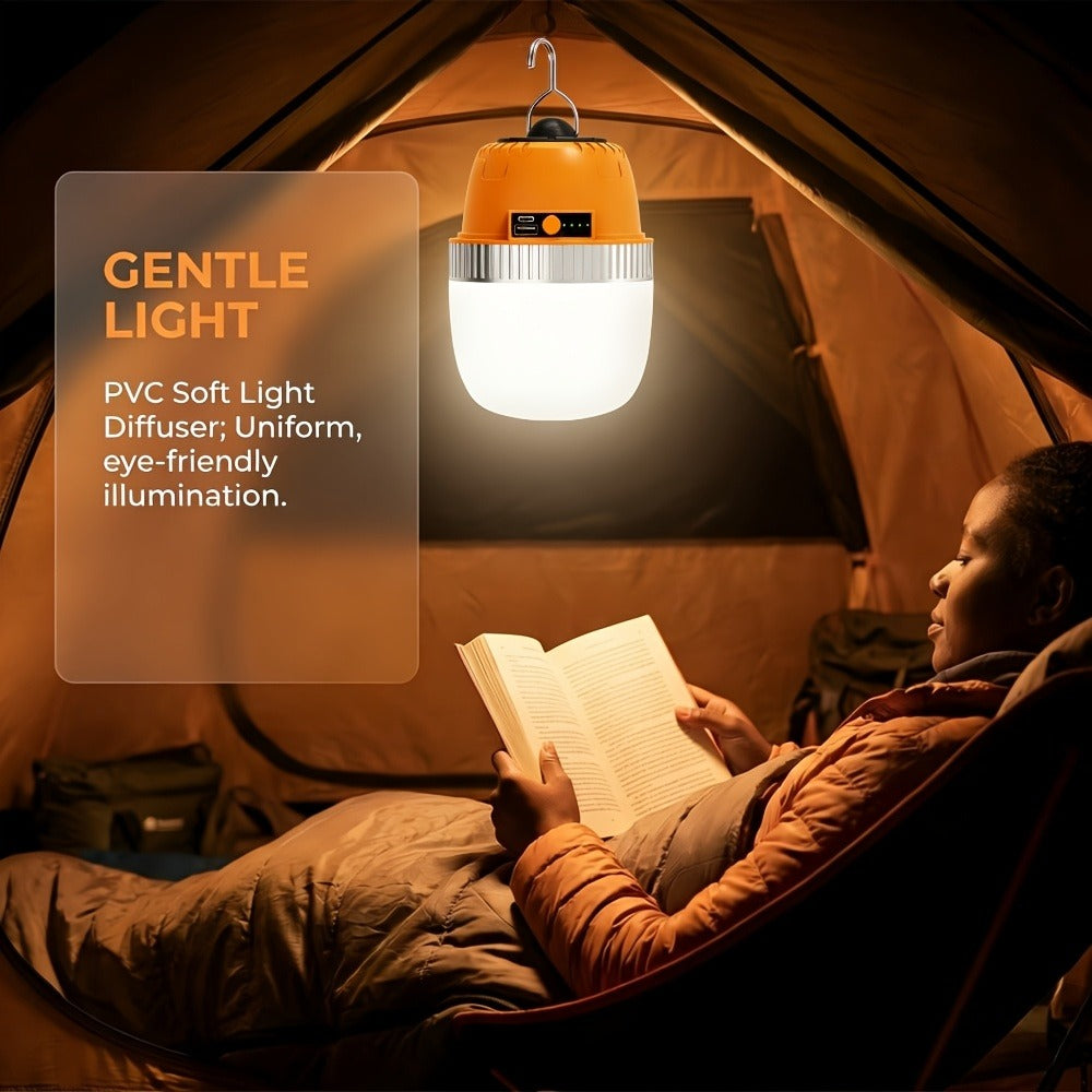 Rechargeable LED Camping Lantern with Power Bank USB Outdoor Hanging Tent Light Built-in Battery Emergency Lamp for Camping BBQ Hiking Patio Backpacking Portable Camp Light Orange