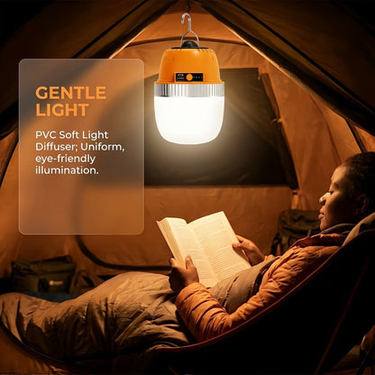 Rechargeable LED Camping Lantern with Power Bank USB Outdoor Hanging Tent Light Built-in Battery Emergency Lamp for Camping BBQ Hiking Patio Backpacking Portable Camp Light Orange