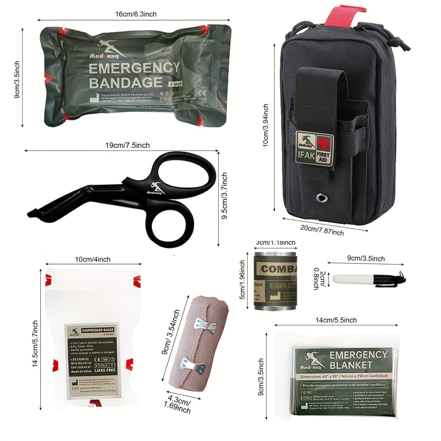 EDC First Aid Kit IFAK Emergency Survival Trauma Kit Black – Compact Everyday Carry First Aid Essentials for Camping, Hiking, Outdoor Adventures & Bug Out Bag, Portable Tactical Medical Pouch