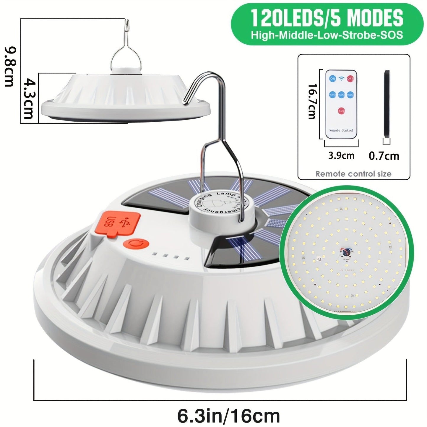 Remote Control Camping Lantern 2 Pack – 120 LED 4000LM Solar USB Rechargeable, 5 Modes, Hanging Hook, Built-In 18650 Battery for Camping, Hiking, Hurricane & Emergency