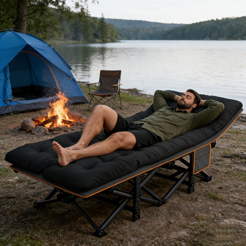 Heavy Duty Folding Bed 500 600 700 LBS Capacity Extra Large Portable Camping Cot Guest Bed with Optional Mattress Sturdy Steel Frame Flip-Up Foldable Patio Sofa Bed