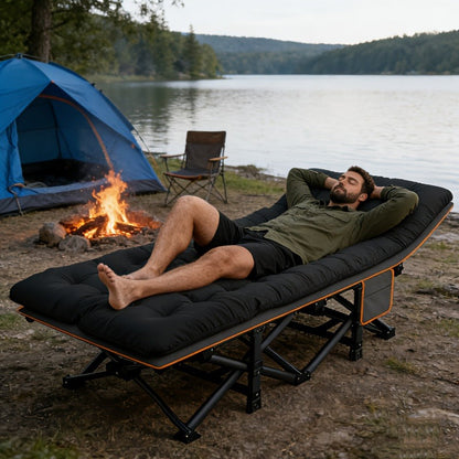 Heavy Duty Folding Bed 500 600 700 LBS Capacity Extra Large Portable Camping Cot Guest Bed with Optional Mattress Sturdy Steel Frame Flip-Up Foldable Patio Sofa Bed