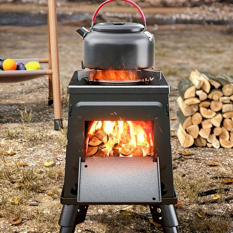Wood Burning Campfire Stove – Heavy Duty Outdoor Camp Stove with Sturdy Legs & Air Vents for Hiking Backpacking Picnic BBQ Travel