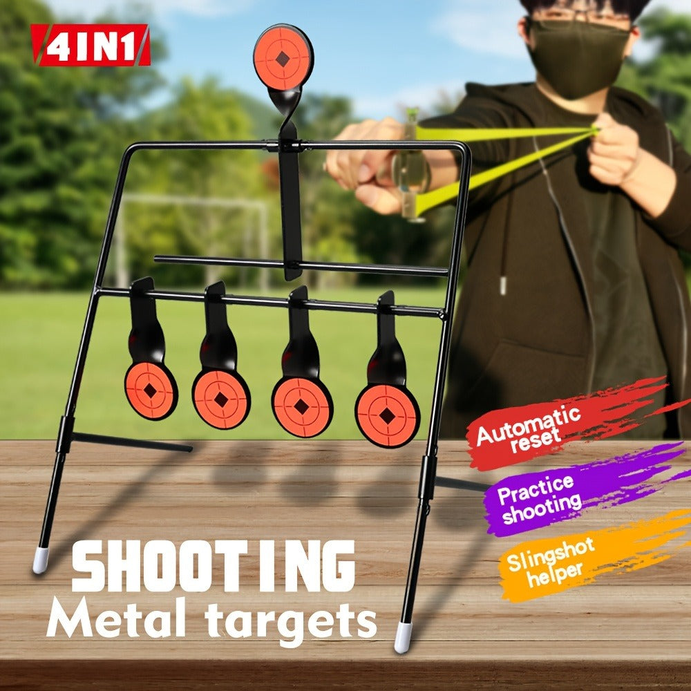 Shooting Target Stand with 4 Rotating Targets - Metal Frame Practice Target for Indoor & Outdoor Training, Airsoft BB Gun Pellet Pistol Archery Slingshot Shooting Range Accessories, Size 22-38