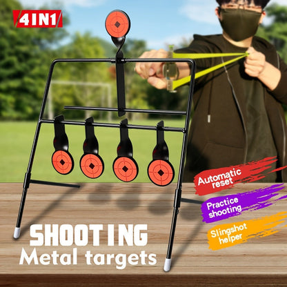 Shooting Target Stand with 4 Rotating Targets - Metal Frame Practice Target for Indoor & Outdoor Training, Airsoft BB Gun Pellet Pistol Archery Slingshot Shooting Range Accessories, Size 22-38