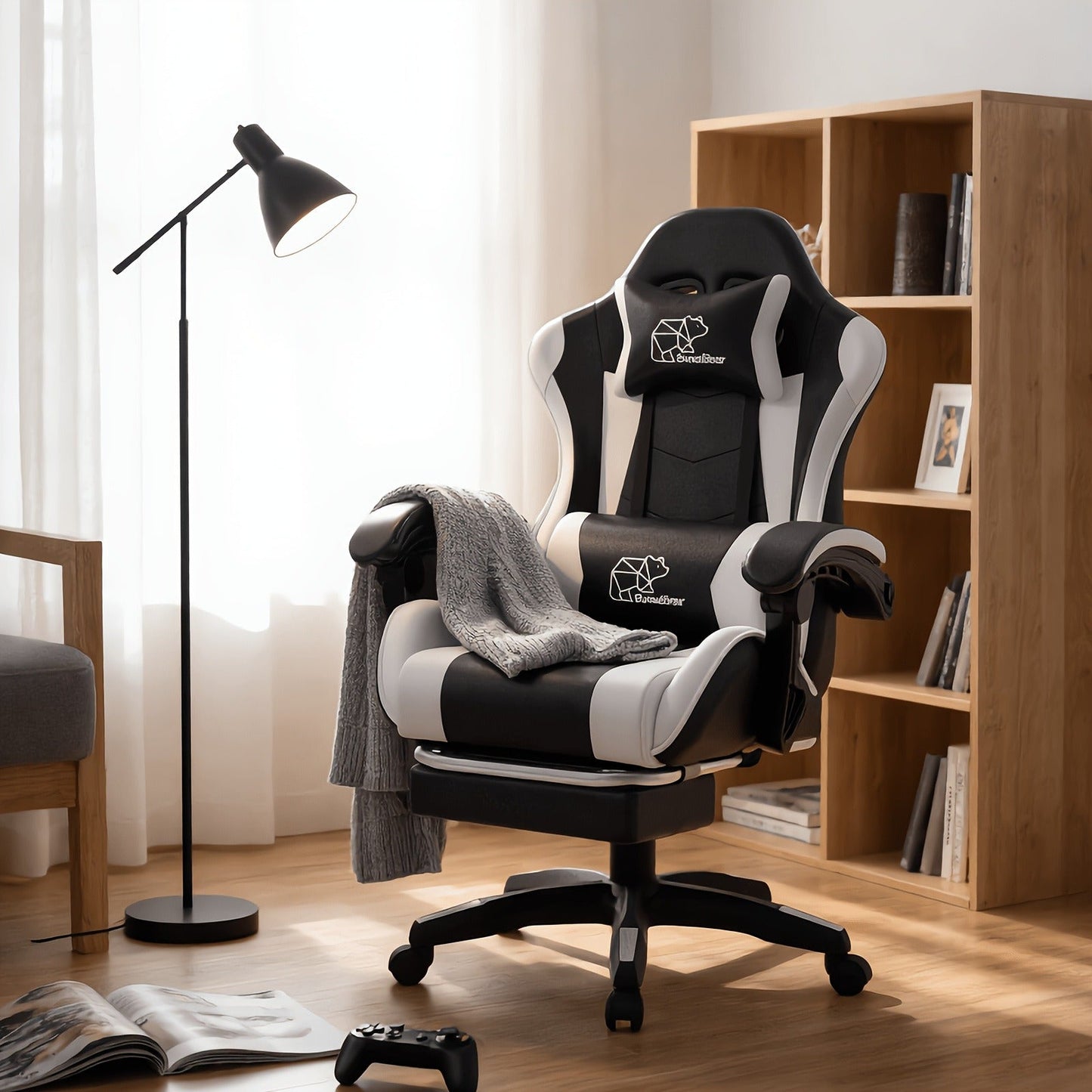 Gaming Chair with Footrest & Lumbar Support – Ergonomic Reclining Computer Chair 360° Swivel Adjustable Height