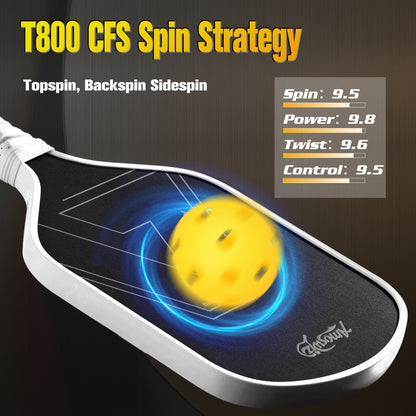 Carbon Fiber Pickleball Paddle T800 16mm Thermoformed - Elongated Pickleball Racket for Spin Power & Control, Upgraded 3-Layer Foam Edge, Includes Cover & Eraser, Great Gift for Men & Women