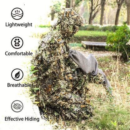 3D Leaf Ghillie Suit Lightweight Camouflage Hunting Suit for Men Women - Full Body Camo Outfit for Wildlife Photography, Birdwatching, Airsoft, Spring Summer Autumn Outdoor Training