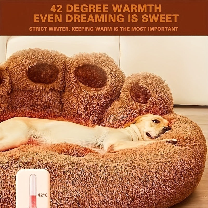 Dog Bed Cat Bed Bear Paw Round Plush Non-Slip – Soft Warm Cuddler Pet Mattress for Puppy, Small, Medium & Large Dogs and Cats, Sizes 20–36 Inch, Colors: Coffee, Pink, Gray