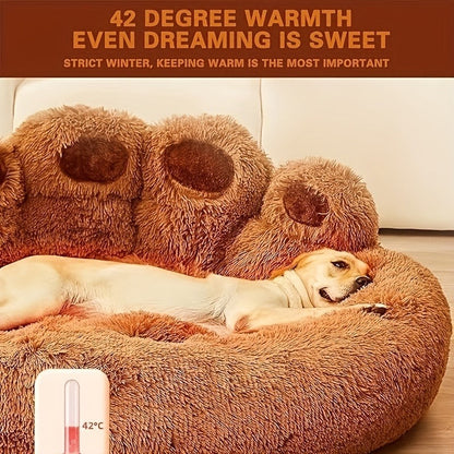 Dog Bed Cat Bed Bear Paw Round Plush Non-Slip – Soft Warm Cuddler Pet Mattress for Puppy, Small, Medium & Large Dogs and Cats, Sizes 20–36 Inch, Colors: Coffee, Pink, Gray