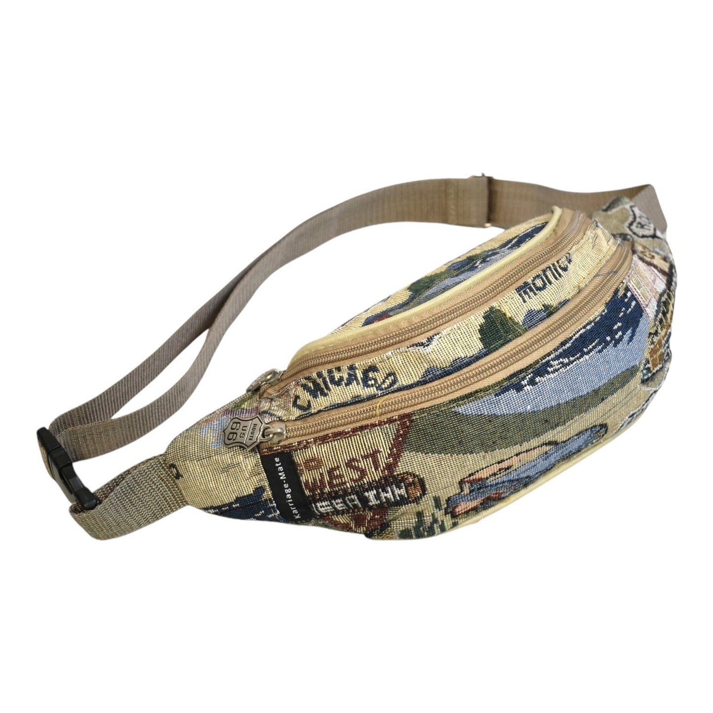 Tapestry Waist Bag Route 66 Vintage – Retro Fanny Pack Canvas Adjustable Strap for Travel Festivals Hiking