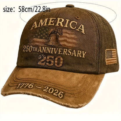 250th Anniversary Patriotic Baseball Cap USA Embroidered – Adjustable Vintage American Flag Hat for Men Women, Unisex Independence Day Gift, History Enthusiast Festive Cap, Single or 3-Piece Set