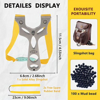 Alloy Slingshot Set with 100 Mud Pellets, 2 Rubber Bands & Carry Pouch – Upgraded Metal Catapult for Bird Scaring, Pest Control & Outdoor Target Practice | Gift for Men