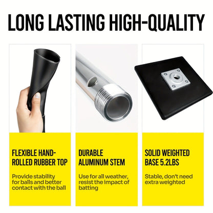Baseball & Softball Batting Tee – Adjustable Height 25"-37", Heavy-Duty Rubber Top, Non-Slip Base, Indoor Outdoor Practice