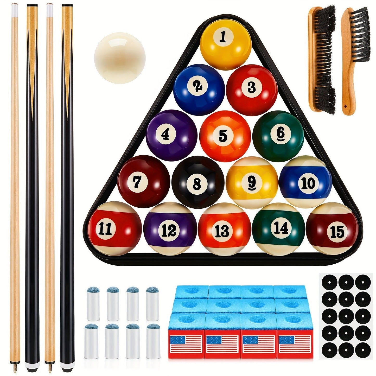 71-Piece Billiard Pool Table Accessories Set with Pool Balls Triangle Rack Cue Chalks Cue Tips Table Brush Spot Stickers Standard Style Complete Kit