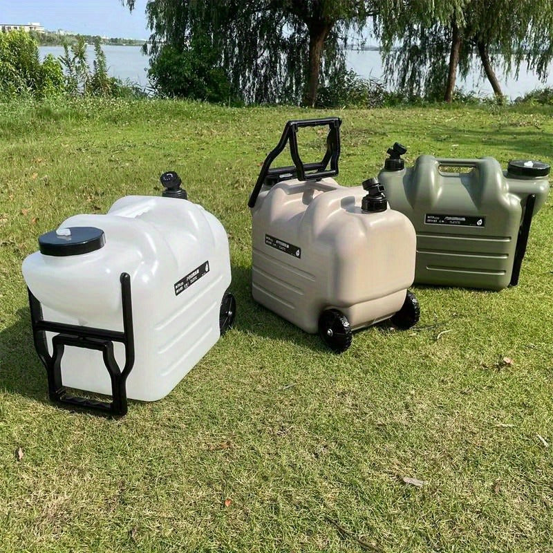 Portable Water Bucket with Wheels and Pull Rod 7.4 Gal 28L Large Capacity PE Square Water Container Collapsible Rolling Water Jug for Outdoor Camping Hiking Picnic Emergency Water Storage