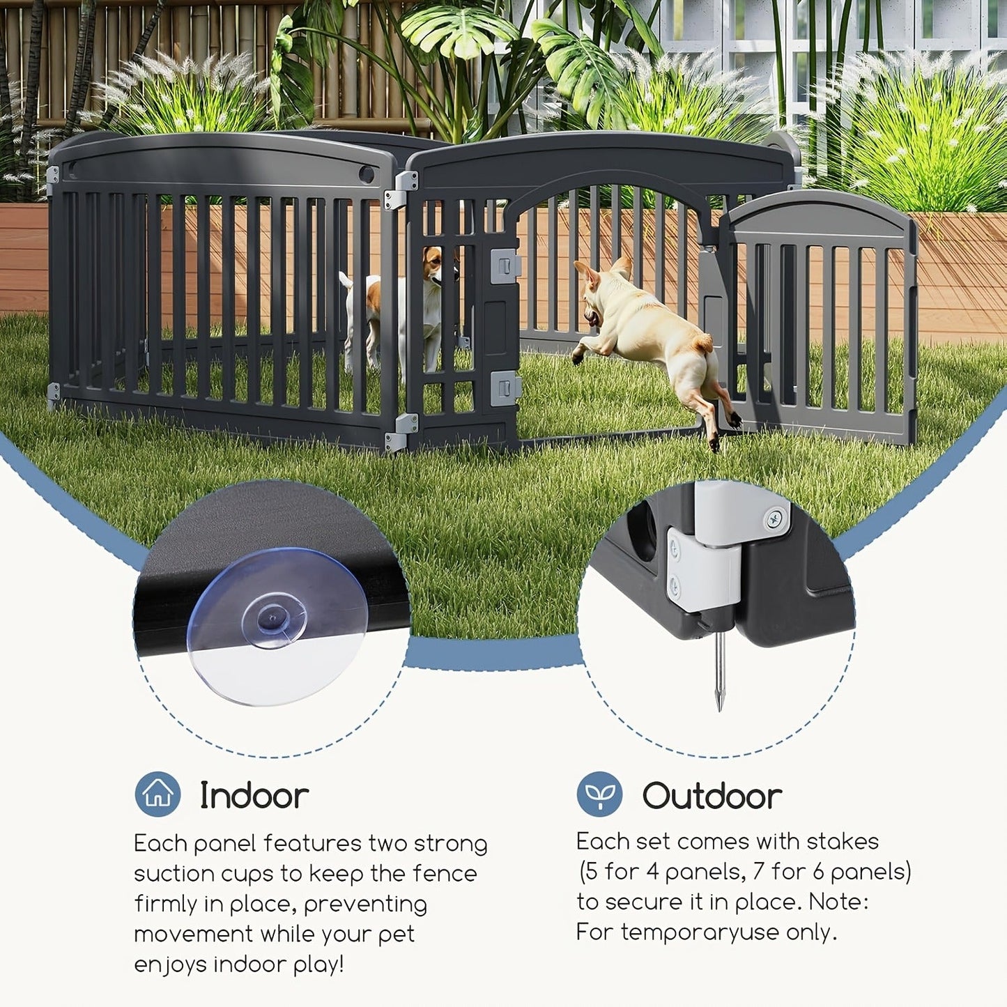 Dog Pen 4 Panel with Non-Slip Bottom & Safety Locking Door - Portable Expandable Indoor Outdoor Pet Pen for Medium Dogs & Puppies, Lightweight Durable Puppy Enclosure in Black & White
