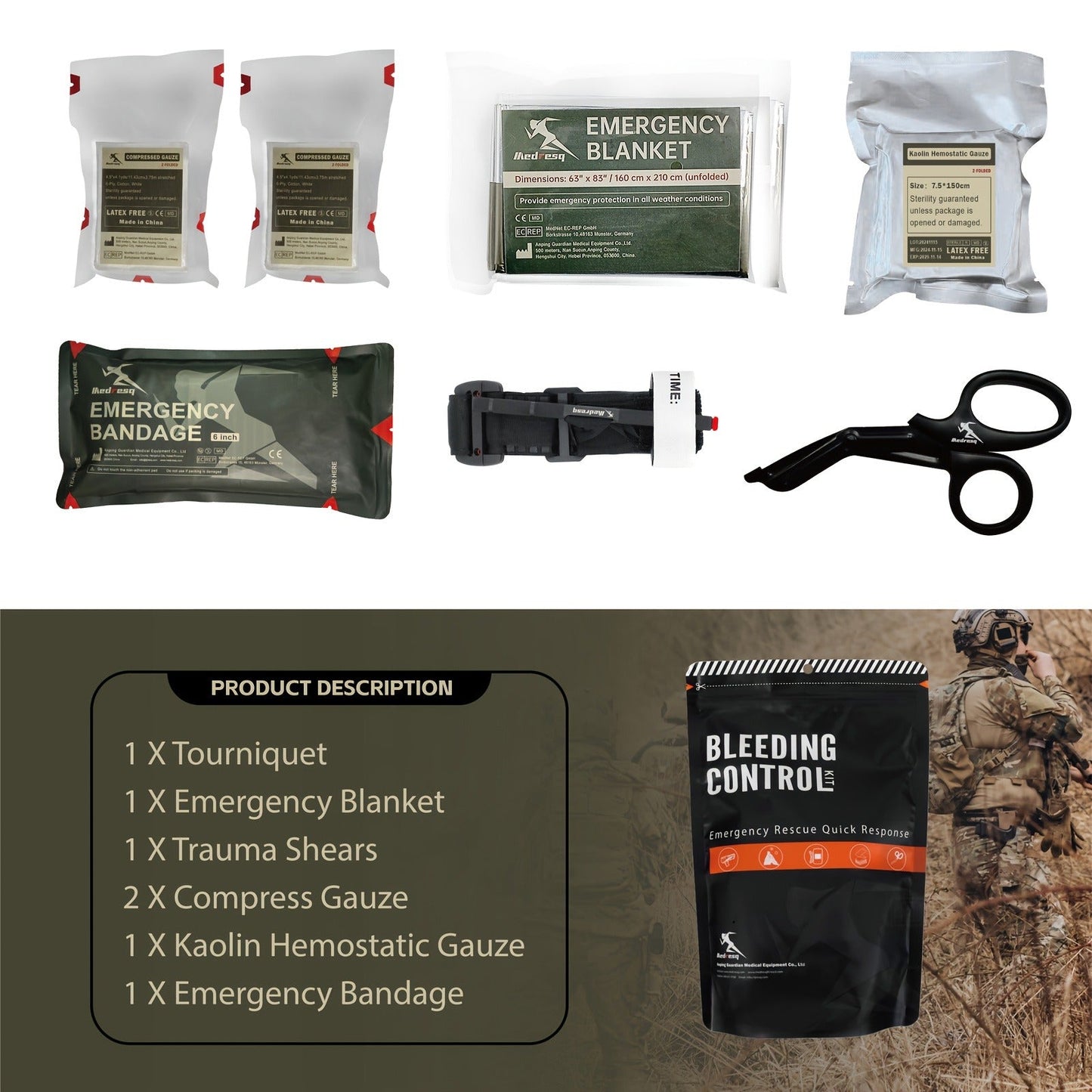 IFAK Trauma Kit Compact Black – Survival First Aid Kit with Bandages, Compressed Gauze & Scissors for Car, Family Trips, Outdoor Adventures, Hiking & Emergency Preparedness