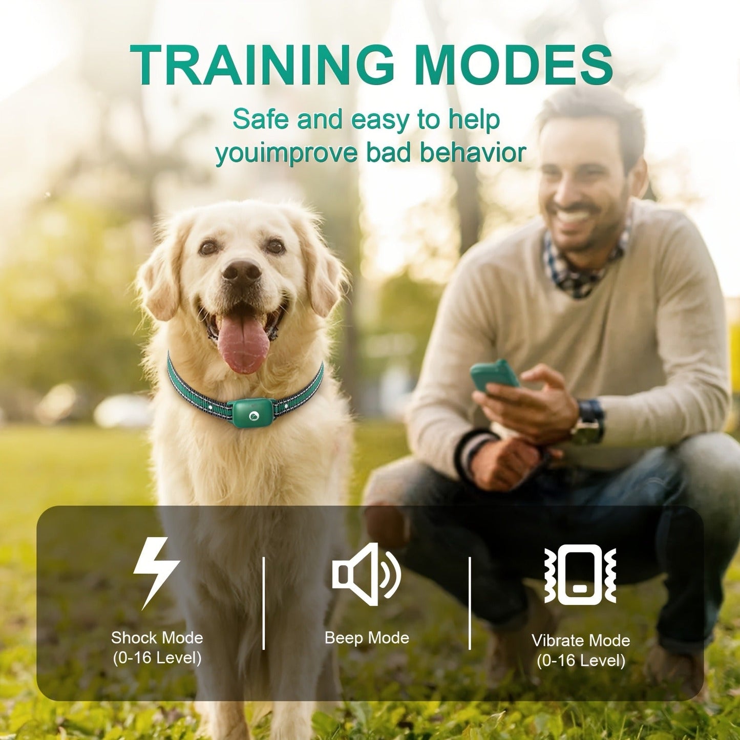 Smart Dog Training Collar with Remote - 3 Training Modes with Training Icons Electric Shock Collar Receiver Function for Large & Medium Dogs 2 Dog or 3 Dog Sets