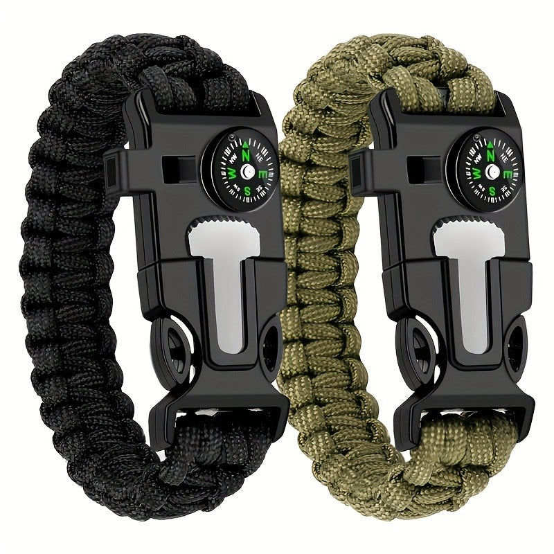 Paracord Survival Bracelet 2-Pack – 5-in-1 Tactical Emergency Bracelet with Fire Starter, Compass, Loud Whistle & Scraper, Outdoor Gear for Hiking, Camping, Fishing, Hunting & Survival Kit