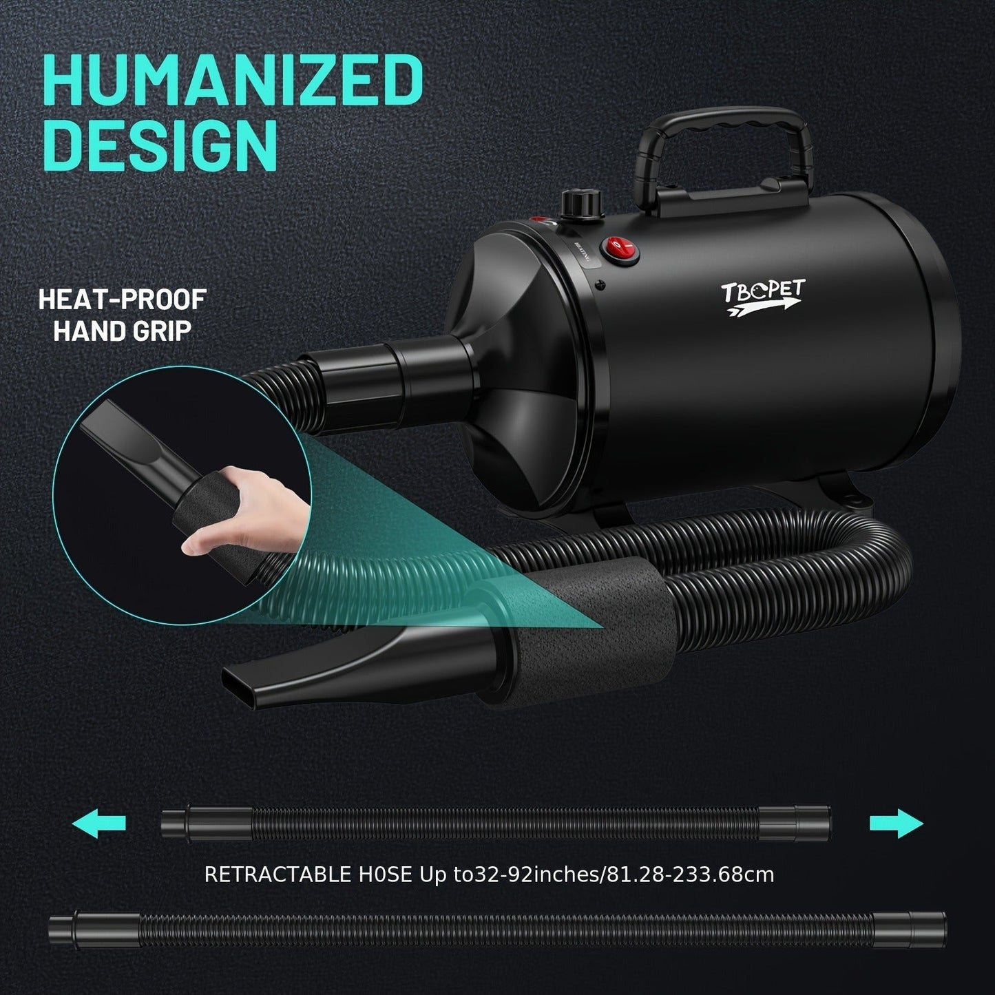 Dog Hair Dryer 3800W High Power - Professional Pet Grooming Blow Dryer with Adjustable Speed & Temperature Control, 4 Nozzles for Dogs & Cats, Easy to Use & Clean