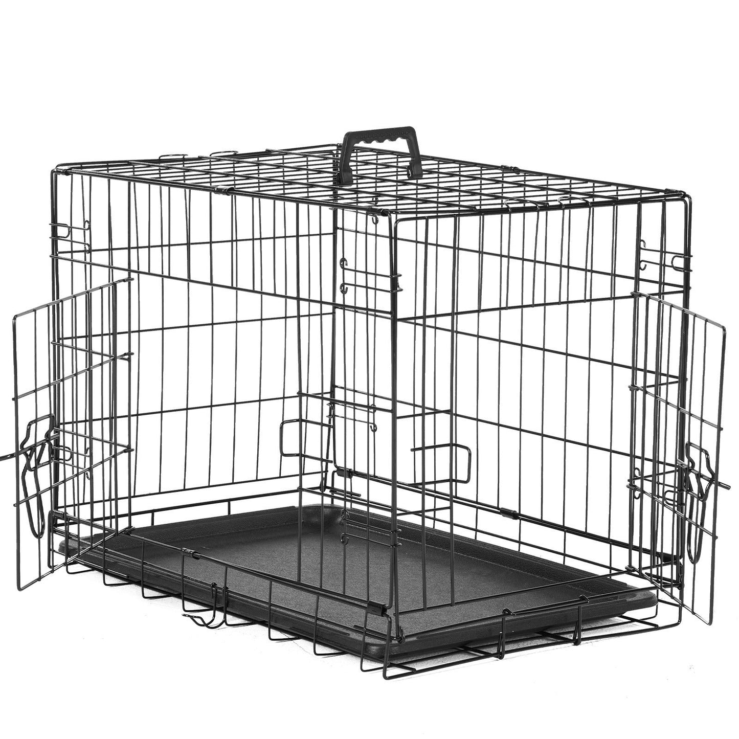 Folding Wire Dog Crate with Divider - Single & Double Door Options, Leak-Proof Plastic Tray, Indoor Outdoor Travel Kennel for Small Medium Large Dogs, 24" / 30" / 36" Sizes