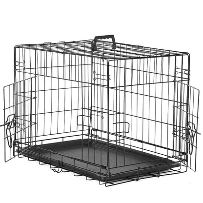 Folding Wire Dog Crate with Divider - Single & Double Door Options, Leak-Proof Plastic Tray, Indoor Outdoor Travel Kennel for Small Medium Large Dogs, 24" / 30" / 36" Sizes