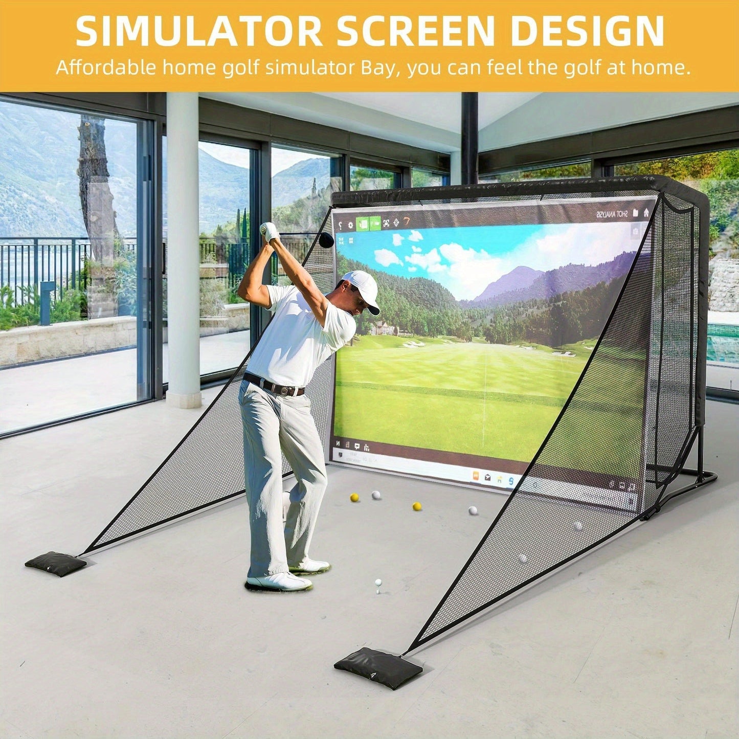Golf Hitting Net 10x7ft Steel Frame | Golf Driving Net with Side Nets & Simulator Cloth for Backyard Indoor & Outdoor Swing Practice