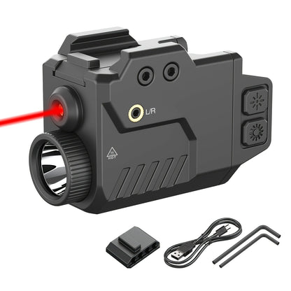Tactical Flashlight with Laser Sight – 750 Lumen Pistol Light, Red/Green/Blue Laser, Strobe & Memory Mode, Slidable Picatinny Rail for Handguns & Rifles