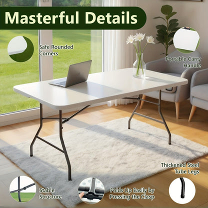 Foldable Outdoor Dining and Utility Table 4ft 6ft Multi-Purpose Folding Desk for Camping Backyard Weddings Living Room Card Games Study Home Office