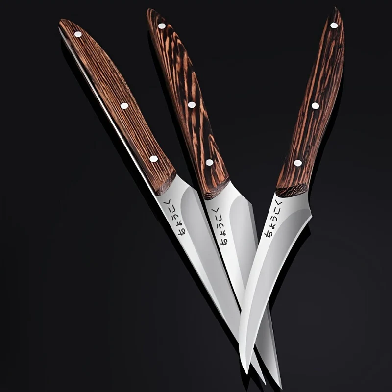 3-Piece Carving Knife Set Fixed Blade Whittling Knives – Portable Multifunctional Peeling Knife with Anti-Slip Outdoor Log Handle – Kitchen Tools Camping Gear Gifts for Dad Men