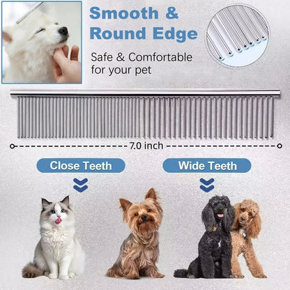 Dog Grooming Scissors Set 7-in-1 Professional Ceramic Coated Stainless Steel Safety Round Tip Straight Thinning Curved Scissors Comb Kit for Dogs Cats