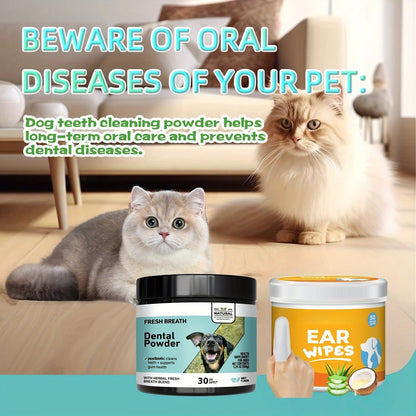 Pet Cleaning Wipes for Dogs & Cats - Ear Wipes Eye Wipes Dental Wipes Teeth Cleaning Kit, Soothing Deodorizing Itch Relief Coconut Scent, Gentle Daily Hygiene Wipes for All Breed Sizes