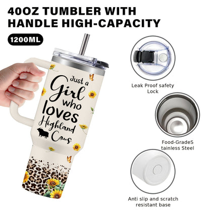 40oz Stainless Steel Tumbler with Handle and Lid - Cow Print Insulated Travel Cup for Hot & Cold Drinks, Double Wall Vacuum Tumbler for Camping, Sports & Outdoor Use, Cute Cow Lover Gift for Birthday & Holiday