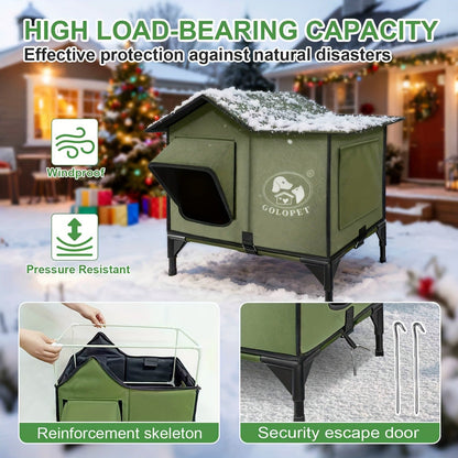 Elevated Cat House & Dog Bed with Detachable Heating Pad - Raised Outdoor Indoor Pet Bed for Cats Small Dogs, Durable Weatherproof Pet House with Removable Warm Pad, Multiple Sizes Available