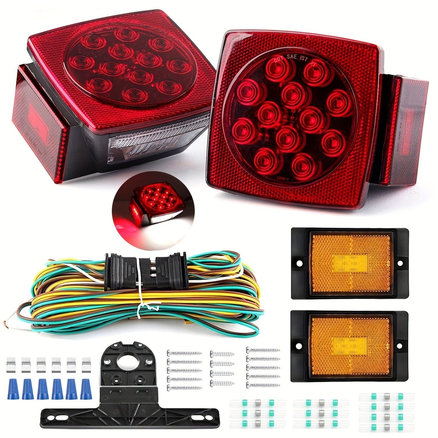 LED Trailer Light Kit 12V Submersible – Utility Trailer Lights for Boat, RV & Truck Under 80", Complete Wiring Harness, License Plate Bracket, Corrosion-Resistant Tail & Turn Signal Lights