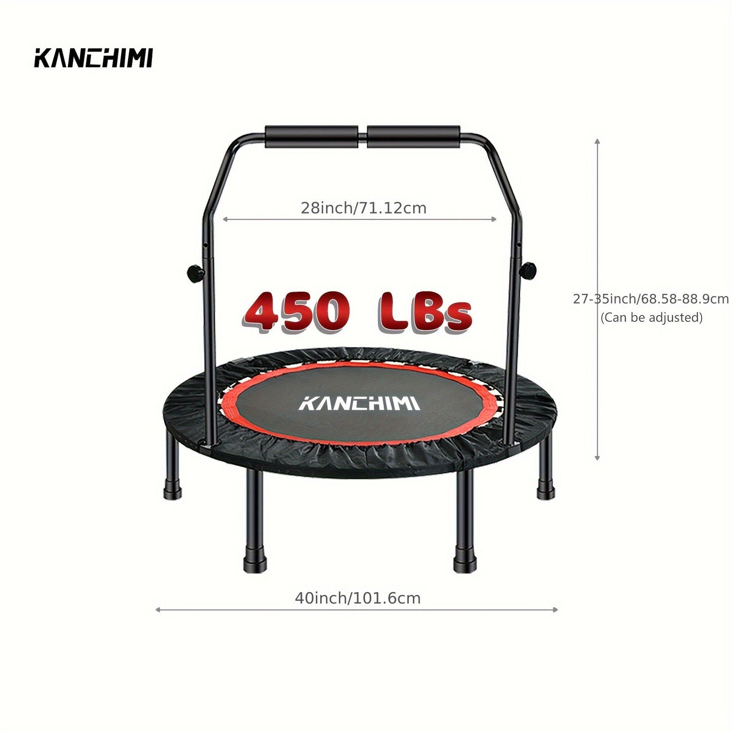 Mini Trampoline Rebounder 40 Inch Folding Indoor Fitness Trampoline with Handle Bar Max Load 450lbs for Adults Home Workout Exercise