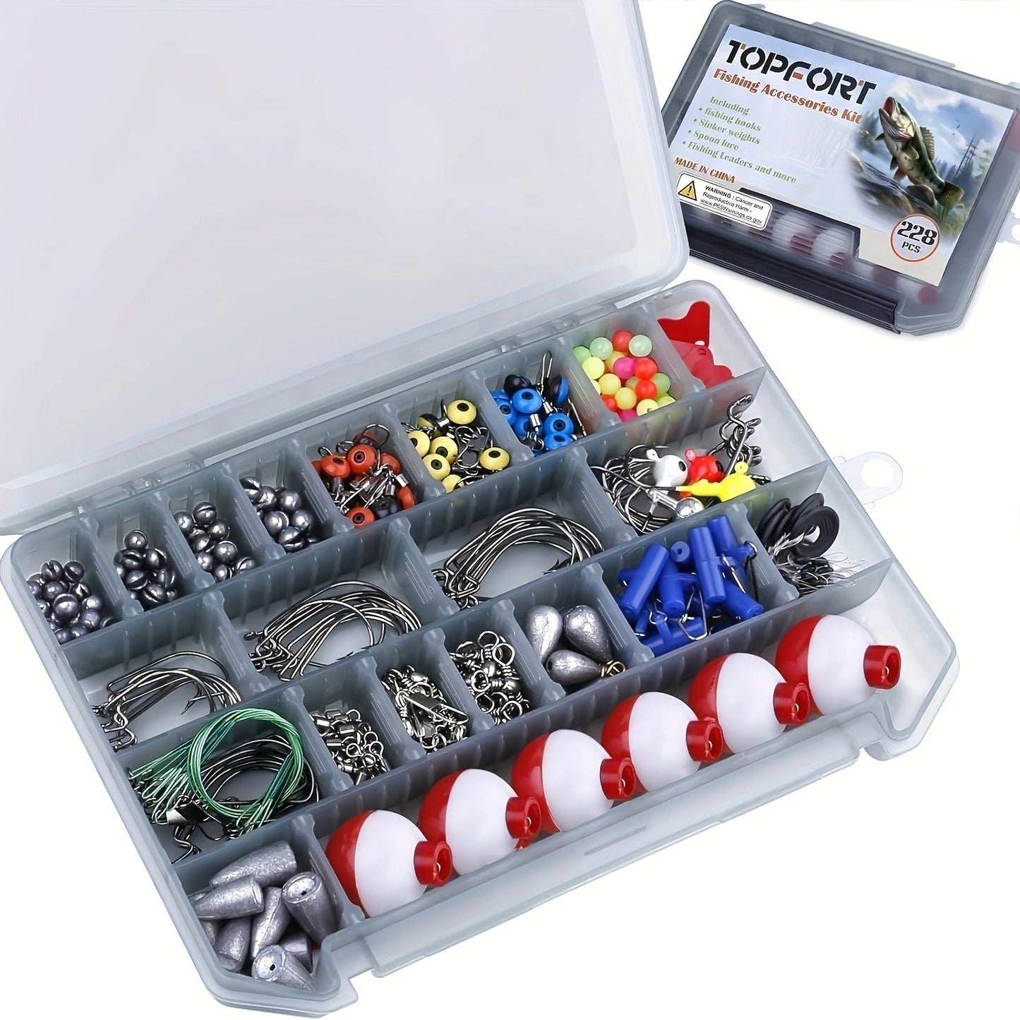Fishing Accessories Kit 228 Piece Complete Fishing Set with Tackle Box Hooks Sinkers Swivels Lures Essential Gear for Freshwater Saltwater Anglers Gift for Men