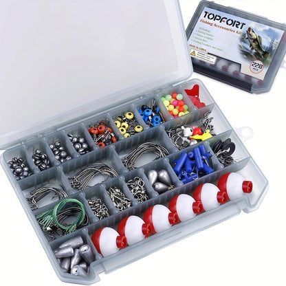 Fishing Accessories Kit 228 Piece Complete Fishing Set with Tackle Box Hooks Sinkers Swivels Lures Essential Gear for Freshwater Saltwater Anglers Gift for Men