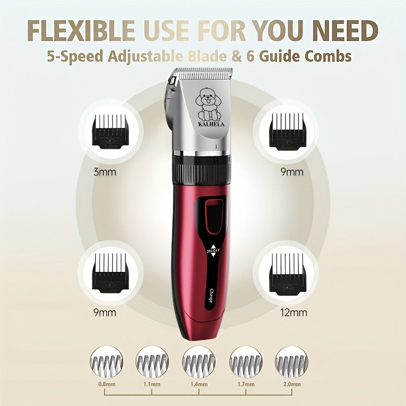 Pet Grooming Clippers Rechargeable with LED Display - Cordless Electric Dog Cat Hair Clipper, Detachable Blades 4 Guide Combs Low Noise, Professional Wireless Pet Trimmer with Accessories, Red