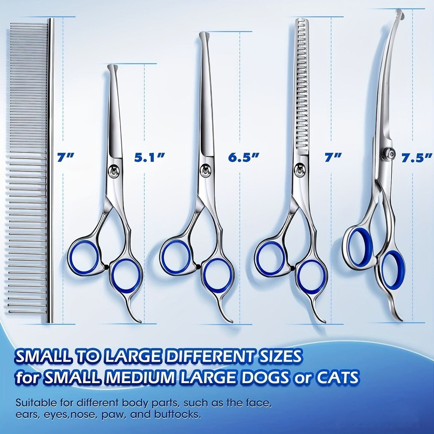 Dog Grooming Scissors Set 6-in-1 Titanium Coated Stainless Steel Pet Shears Safety Round Tip for Dogs Cats Universal Hand Orientation Professional