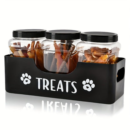 Airtight Pet Food Storage Container Set - 3pcs Plastic Jars with Lids, Farmhouse Style Snack Box for Dogs & Cats, Durable BPA-Free Treat Organizer, Kitchen Counter Canister Set, Black