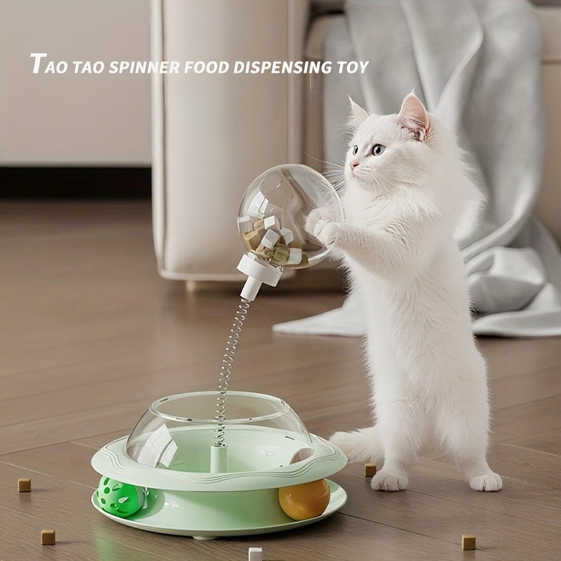 Cat Puzzle Toy Spinning Wheel with Food Spill Feeder - Interactive Rotating Excavating Toy for Indoor Cats & Kittens, No Battery Mental Stimulation & Hunting Instinct Exercise Toy