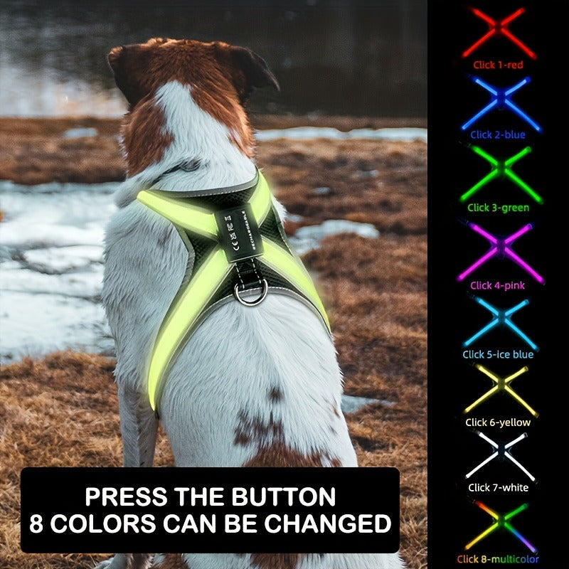 LED Dog Safety Vest USB Rechargeable 8 Color Flashing Light Night Visibility Harness for Medium Large Dogs Reflective Pet Walking Vest