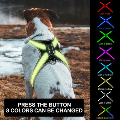 LED Dog Safety Vest USB Rechargeable 8 Color Flashing Light Night Visibility Harness for Medium Large Dogs Reflective Pet Walking Vest