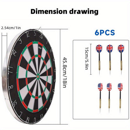 18 Inch Professional Sisal Bristle Dartboard Set | Regulation Size Steel Tip Dartboard with 6 Steel Darts | High-Density Double-Sided Board for Training Competition Game Night Christmas Gift