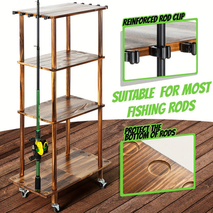 Rolling Storage Rack 3 & 4 Tier Cylindrical Mobile Organizer with Wheels - Freestanding Bathroom Kitchen Bedroom Shelf Tower for Small Spaces, Black & Natural, Space-Saving Vertical Storage Solution