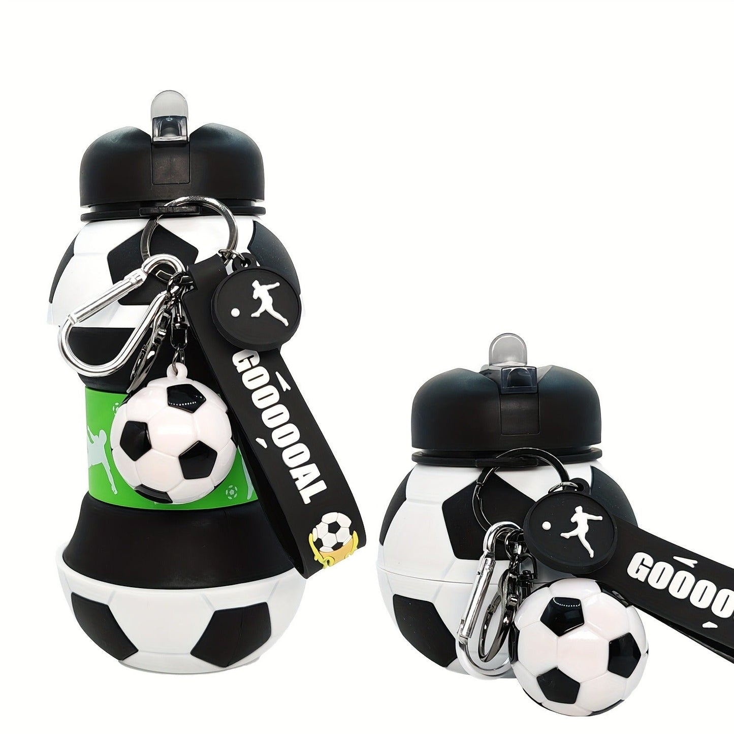 Football Shaped Silicone Water Bottle 550ml Black – Leak-Proof Portable Sports Bottle with Lid, 18.6oz Novelty Squeeze Bottle for Gym, Outdoor, Camping & Sports Fans