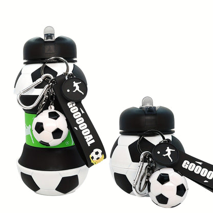 Football Shaped Silicone Water Bottle 550ml Black – Leak-Proof Portable Sports Bottle with Lid, 18.6oz Novelty Squeeze Bottle for Gym, Outdoor, Camping & Sports Fans