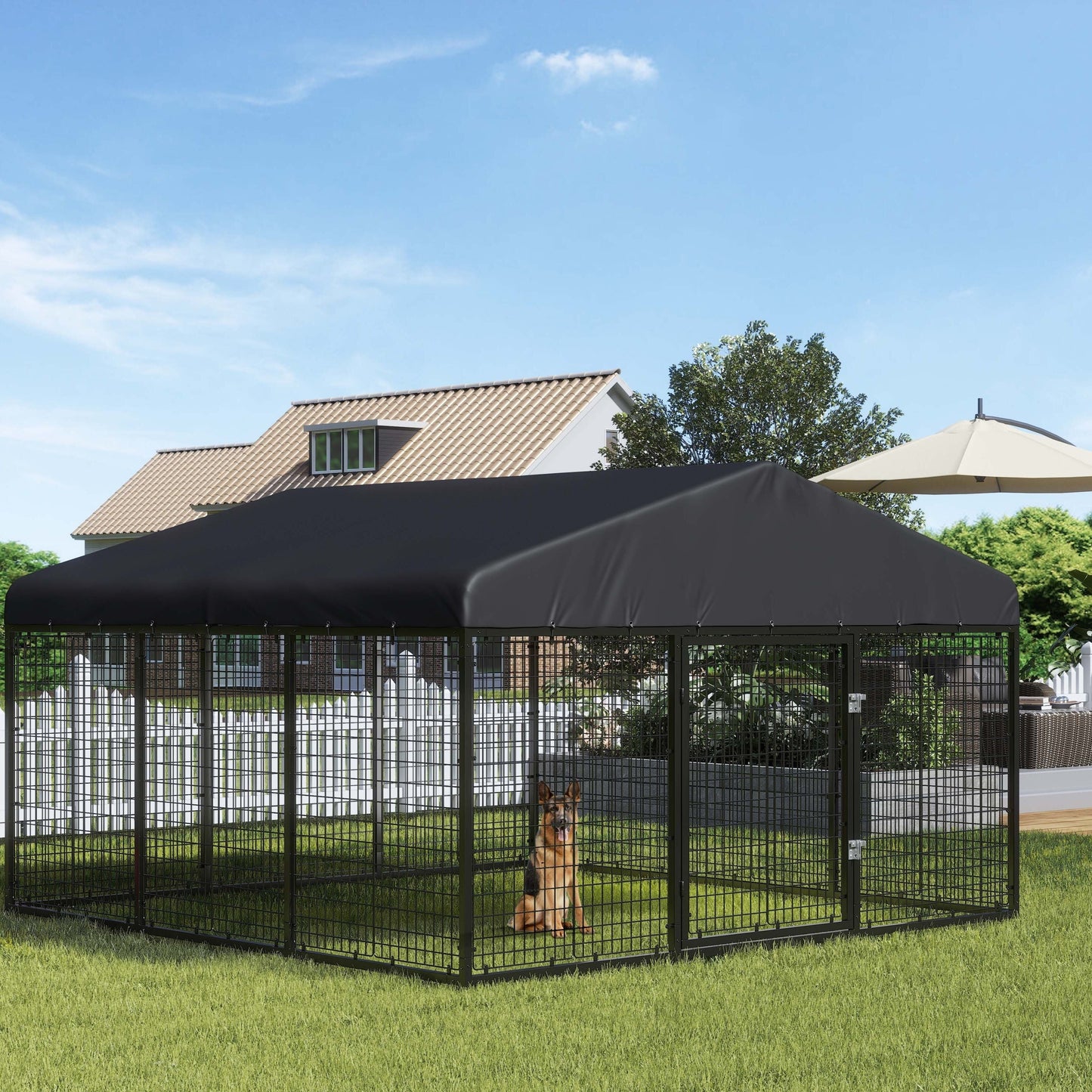 Outdoor Dog Kennel Heavy Duty Galvanized Steel with Roof Double Safety Locks Rust-Resistant Large Dog Cage Fence Run for Big Dogs Multiple Sizes 1.2M to 9M